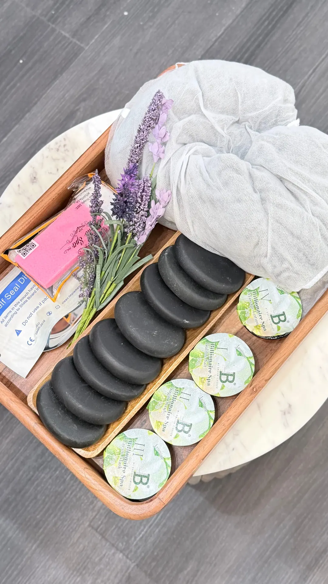 Ultimate pedicure tray with hot stones, lavender and masks at HighEnd Nails Spa